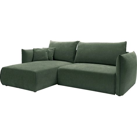 Canapé d'angle gauche convertible en tissu texturé vert CARISU (1/5)