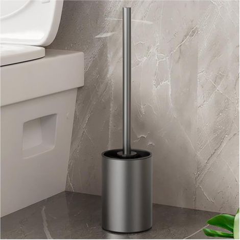 Brosse de toilette en acier inoxydable avec manche, brosse de toilette compacte et moderne à long manche, brosse de toilette à poils - argent-AquaForge (1/5)