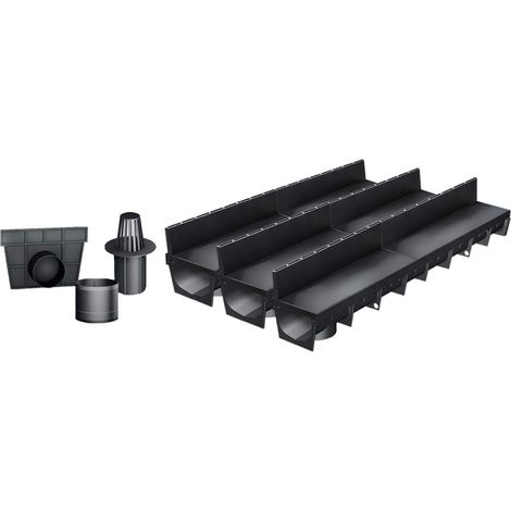 MEA – Pack de 3 caniveaux extérieurs A15 avec grille à fente en PP recyclé – Largeur utile 10cm – Drainage efficace pour terrasse et piscine (1/5)