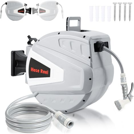 EINFEBEN Enrouleur De Tuyau 20+2m Pression 8Bar Raccord 1/4"avec Pistolet à Eau (9 Modes de Jet Réglables) Automatique Pneumatique Pivotant à 180° (1/5)
