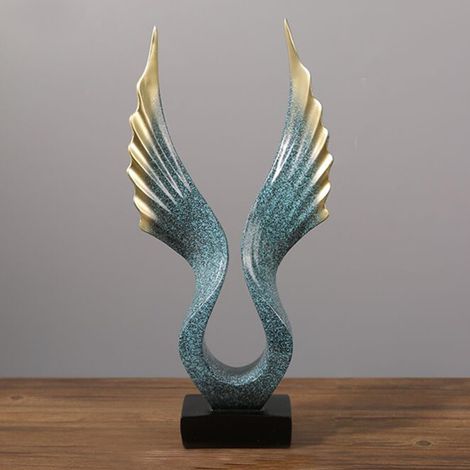 Objets de décoration pour meuble TV, décoration intérieure moderne, statue, sculpture, ornement artisanal en résine, ailes d'ange bleu champagne pour chambre prototype (1/5)