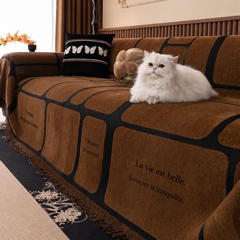 Housse de canapé en chenille à carreaux marron foncé 180 × 230 cm petit 2 places 230cm réf 7318 50 × 45 × 10 cm 1,5 kg – Livraison gratuite