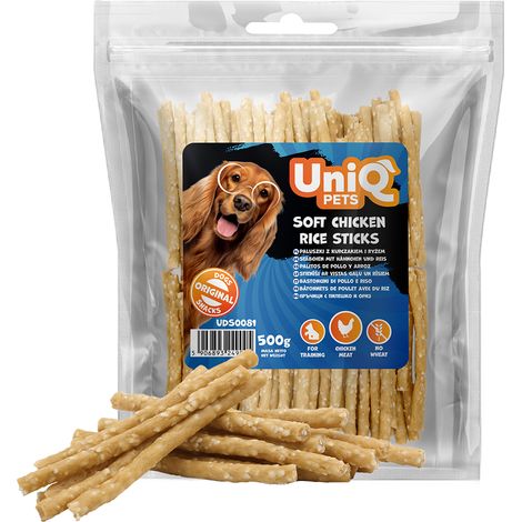 Uniq Pets Leckerlis für Hunde, fleischige 500g Sticks mit Huhn und Reis (1/3)
