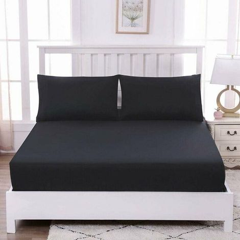 royaluxe - Drap Housse 160x200cm Coton Matelas Epais Bonnet 30cm Différentes Couleurs et Tailles (160x200cm, Noir) (1/5)