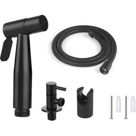 Doccetta in acciaio inox per bidet e WC, set doccetta bidet, doccetta per rubinetto, doccetta per WC (nera) (1/5)