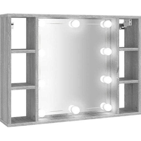 Armoire à miroir avec LED Sonoma gris 76x15x55 cm (1/5)