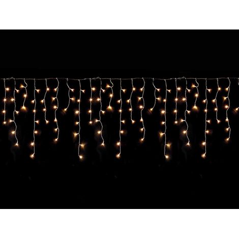 Rideau lumineux 180 stalactites et 900 LED blanc chaud, intérieur et extérieur, idéal balcons, rideau : 18 m x H. 70 cm