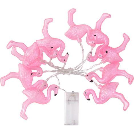 1,5 m lange Lichterkette mit pinkfarbenen Flamingos und roten Lämpchen, ideal zur Dekoration von Garten, Hochzeit, Party, Außenbereich oder Weihnachten. (1/4)