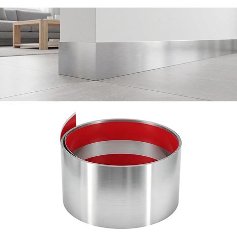 Plaque autocollante en acier inoxydable pour bas de porte, îlot de cuisine, mur, 3 m x 15 cm, argent brossé (1/5)