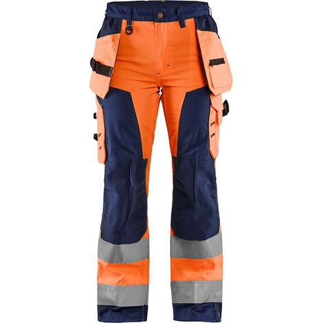 Pantalon de travail femme haute visibilité Blaklader polycoton poches flottantes Orange / Marine 48 (1/5)