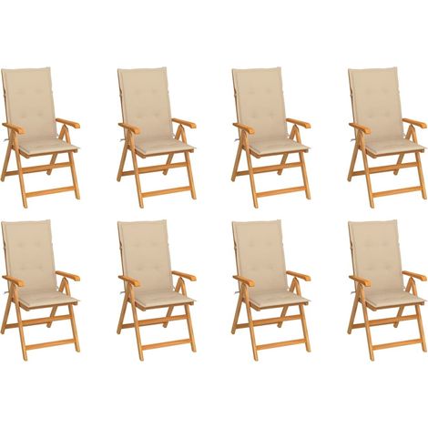 8 pcs Chaises inclinables avec coussins, Chaises à dîner, Fauteuils de jardin Teck solide BGT66656 (1/5)