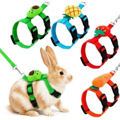 Lot de 4 Laisses Lapin ZhouWei, Doux, Anti-Evasion, Mignon, Fraise, Carotte, Ananas, Avocat, Animal (1/5)