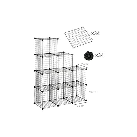 Étagère à chaussures noire en fil d'acier à 9 compartiments avec montage modulable et format compact pour salon et entrée (1/5)
