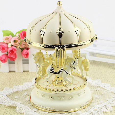 bote Musique Carrousel Romantique Blanc 12x12x18.5cm, Arts Cratifs Et Artisanat, Ornements De Meubles, Bote Musique (1/5)