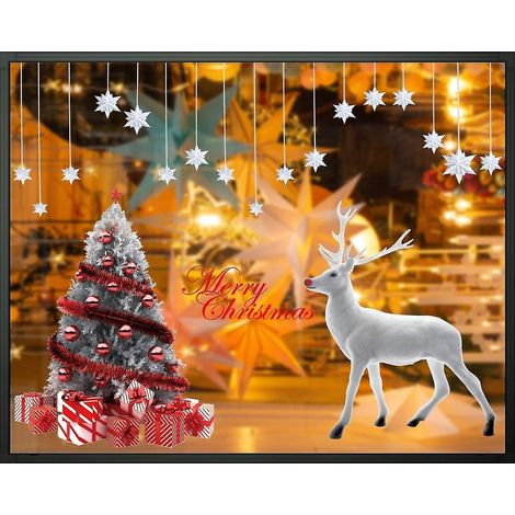 Décoration murale de Noël : autocollant mural renne sapin, stickers pour fenêtre, fresques murales en verre pour Noël (1/5)