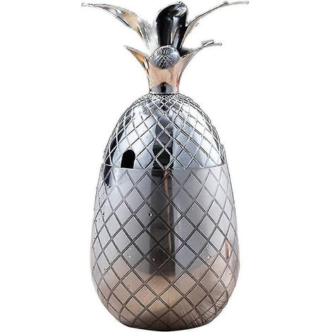 Pelle à glaçons en forme d'ananas avec couvercle, en métal et acier inoxydable, accessoire pour cocktails, 550 ml (argenté)-AquaForge (1/5)