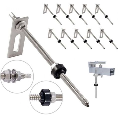 Lot de 10 vis à double filetage avec tôle d'adaptation M10 x 200 mm en acier inoxydable (1/4)
