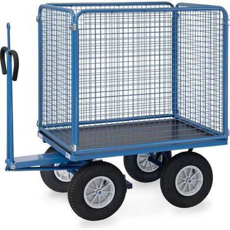 Fetra Handpritschenwagen mit Zugöse an der Deichsel, Drahtgitterwänden 1000 mm hoch Luft-Bereifung 1200x800 mm (1/4)