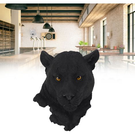 Escultura de animal en 3D, para colgar en la pared, escultura de animal de resina, decoración de pared única, estatua de leopardo negro, decoración lujosa para el bar del hogar (1/5)