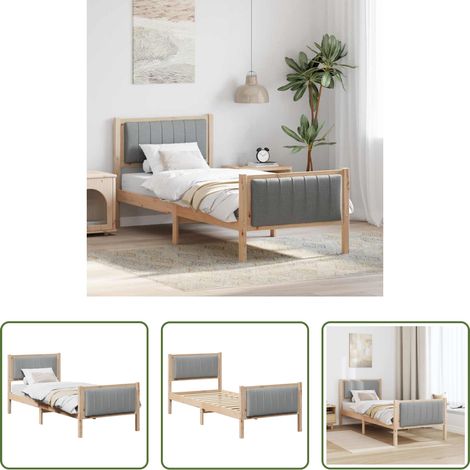 Plattformbett - Bettgestell Braun und hellgrau 75 x 190 cm Massivholz Kiefer (1/5)
