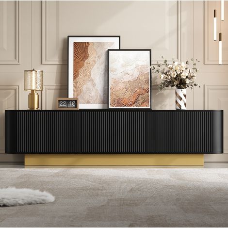 Mobile TV 170 cm con 3 porte, gestione cavi e ripiani regolabili, nero (1/5)