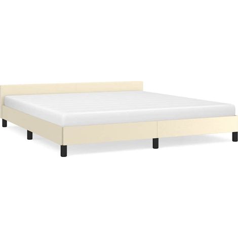 Lit double Lit adulte Cadre de lit avec tête de lit sans matelas crème 180x200 cm (1/5)
