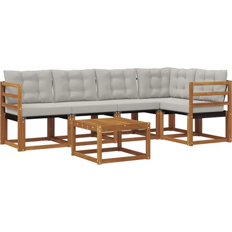Outdoor Sofa Set with Cushion 6 pcs Natural and Light Grey vidaXL