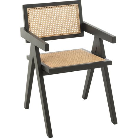 Chaise design en bois et rotin Noir 59x52x80 cm (1/5)