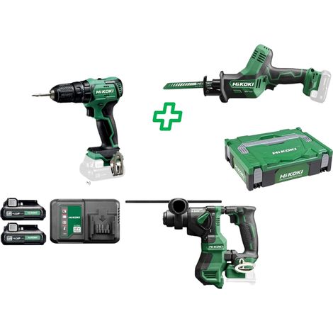Perceuse-visseuse Hikoki KC12SKB, scie droite, marteau perforateur, batterie 12 V, étui 2 x 4 Ah