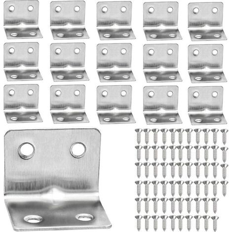 16PCS Stainless Steel L-Shaped Fixing Brackets, 38x30mm 90 Degree Right Angle Metal L-Shaped Bracket Support for Shelf/Cabinet/Chair/Table with 64pcs Screws - Fei Yu (1/5)