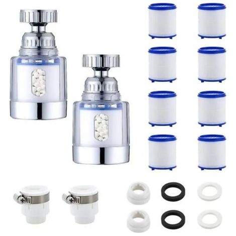 Filtre à eau pour robinet - Anti Calcaire - Rotatif 360° - 2 pièces - 8 éléments filtrants (1/4)