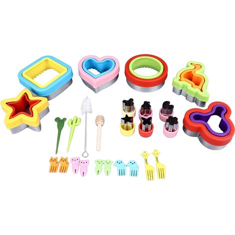Ensemble de 26 pièces pour sandwichs et biscuits : emporte-pièces en acier inoxydable pour pain, biscuits, légumes et fruits, avec fourchettes, bâtonnet et pinceau pour pâtisserie maison. (1/5)