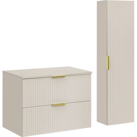 Badezimmer-Set NOXERA 80 cm – Kongo-Braun – Platte für Waschbecken + Säule