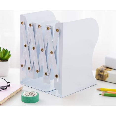 Papeterie support de livre rétractable bibliothèque pliante en métal-blanc, 151019cm, longueur rétractable profondeur 10-50cm, 1pc (1/3)