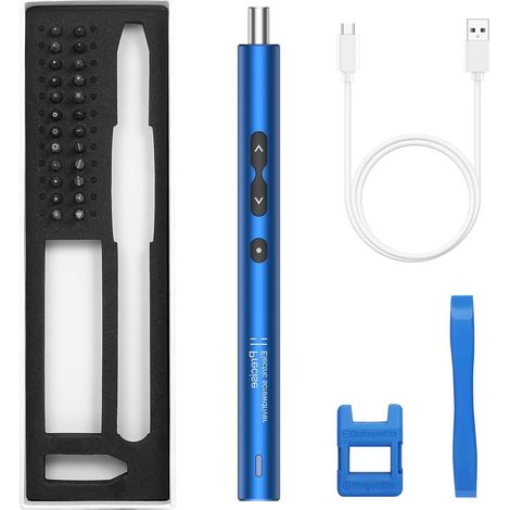 Kit de Tournevis Éélectrique 28 en 1, Mini Tournevis de Précision sans Fil avec Lumières LED, USB Type-C pour Smartphone, Jeu, Caméras, Horloge, PC, Bleu (1/5)
