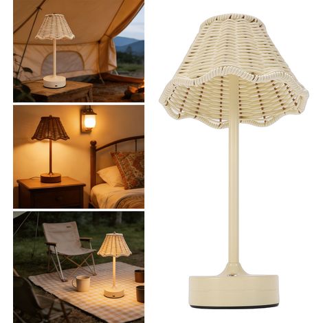 Lampe de Table en Rotin Bohème sans Fil, Lampe en Osier, Lampes de Chevet LED Rechargeables à intensité Variable, éclairage Décoratif pour Maison, Restaurant, Hôtel [Classe énergétique A]