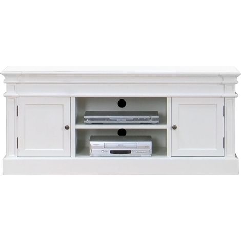 Amaretta Meuble TV largeur 137 cm, hauteur 60 cm, vieux blanc, vintage patiné.