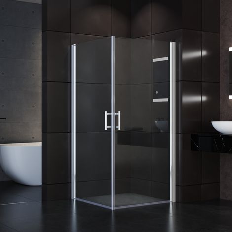 SONNI Cabine de douche accès d'angle 90x90x185 cm Cabine de douche niche Porte battante Sans cadre (1/5)