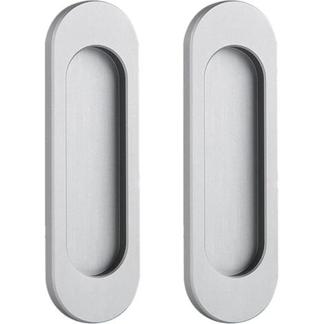 KZQ - 2 tiradores ovalados para puertas corredizas, autoadhesivos, de aleación de aluminio, sin perforaciones, para puertas corredizas, ventanas y armarios (gris mate, 100 mm) (1/4)