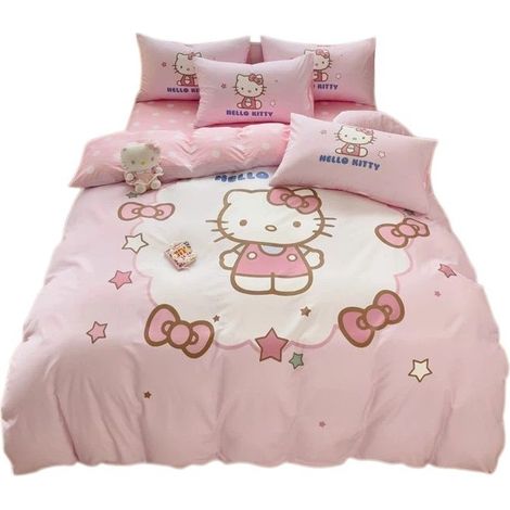 Parure de lit 3 pièces Hello Kitty, en microfibre, tailles Twin/Full/Queen, pour chambre à coucher, 180 x 210 cm (1/5)