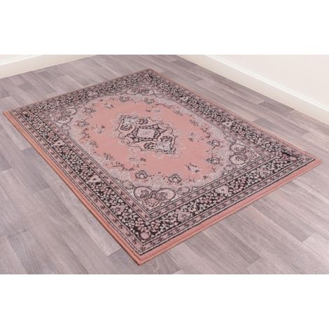 Traditional Poly Lancashire Oriental Rug Blush Pink X-Small Carpet 60 x 110 cm (2'x3'7")
