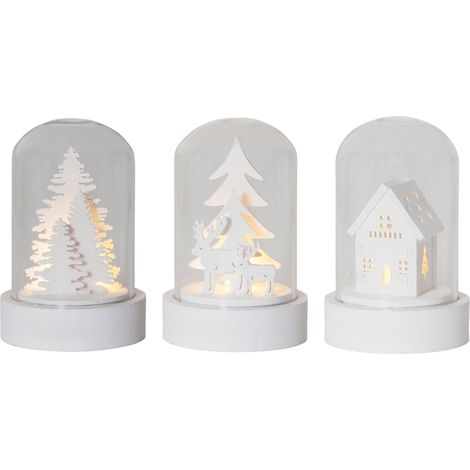 EGLO LED Weihnachtsdeko, 3er-Set Deko-Glasglocken, Winterlandschaft batteriebetrieben mit Licht, Tischdeko Weihnachten aus weißem Holz und Glas, warmweiß, 5,5 x 8,5 cm (1/5)