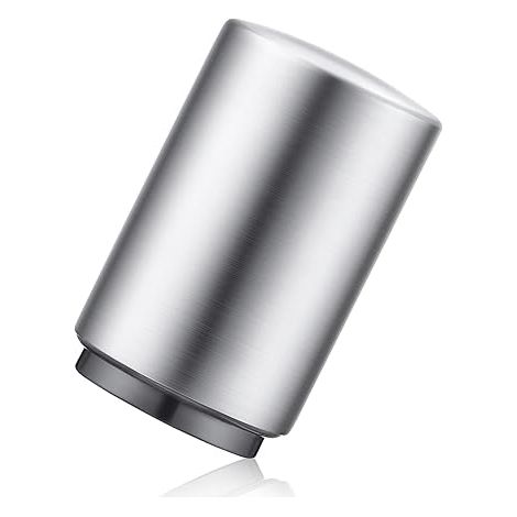 Ouvre-bouteilles de bière argentés haut de gamme, lot de 2. Acier inoxydable, ouverture automatique par simple pression, sans dommage et rapide. Petit et portable. (1/3)