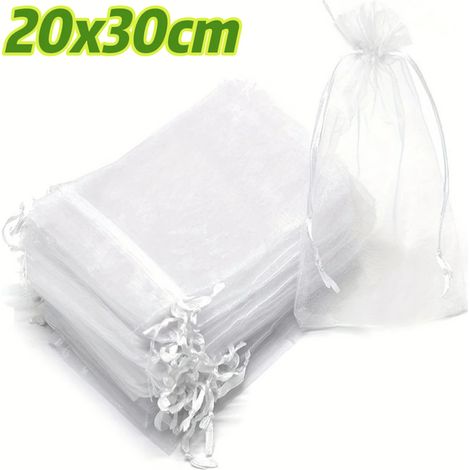 (Blanc 20 x 30 cm, 200 pièces) Filets de protection réutilisables pour fruits, avec cordon de serrage, barrière anti-insectes verte pour arbres, légumes, raisins, fraises (1/4)