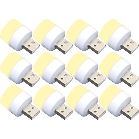 Lot de 10 mini ampoules LED USB de nuit, sans capteur de lumière, blanc chaud, compactes, idéales pour chambre à coucher, salle de bain, cuisine, voiture (LED-12-Huang) (1/5)