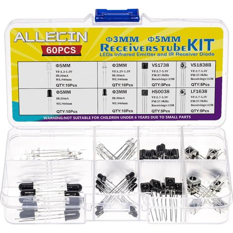 60 Pièces LED Infrarouge Émetteur et IR Récepteur Diode 3MM 5MM 940nm Infrared Recepteur 1838 1738 0038 1638 Infrarouge Emetteur Receiver Kit (1/4)