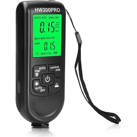 Digital layer thickness gauge, paint thickness gauge with a measuring range of 0-2000μm and carrying strap for measuring metal coatings and (1/5)