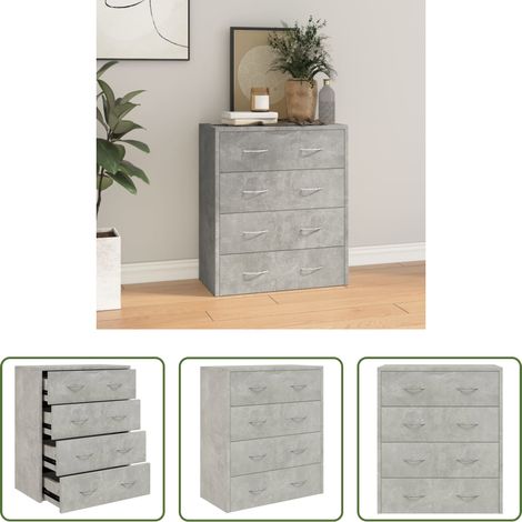 Schubladen - Kommode mit 4 Schubladen 60x30,5x71 cm Betongrau (1/5)