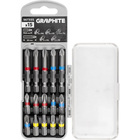 Bit-Set PH2x2, PH3, PZ2x2 x 50 mm, PH1/2/3, PZ1/2/3, TX10/20/25/30 x 25 mm, 15 Stück. (1/4)