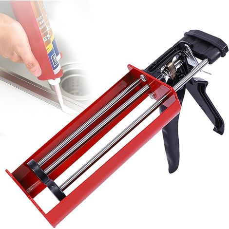 Double Cartridge Caulking Gun, 110 x 330 mm Cartridge Gun, Manual Applicator Gun, Caulking Gun, Reinforced Cartridge Press for Adhesives, Red Sealants (1/5)